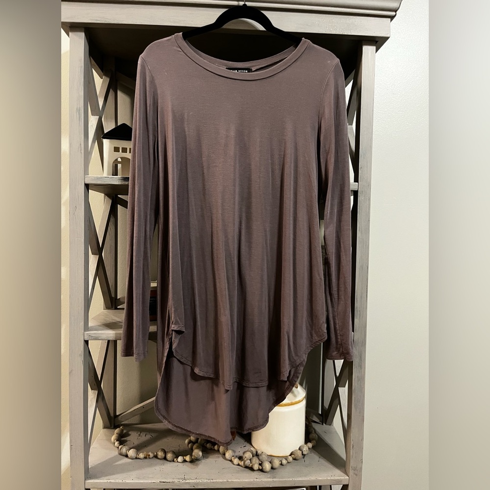 Rae Mode Tunic Womens Medium High Low Long Sleeve Purple/ Gray size medium